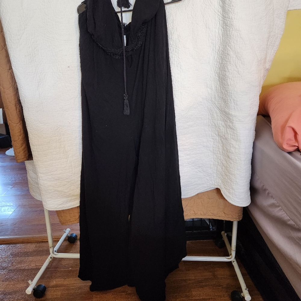 Backless, necktie halter jumpsuit